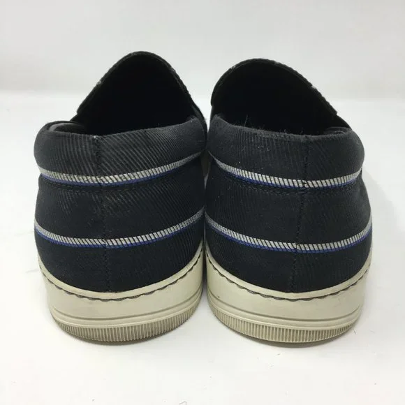LANVIN Mens 8 Authentic Canvas Slip On Black and White Stripe Leather Interior - Picture 4 of 10